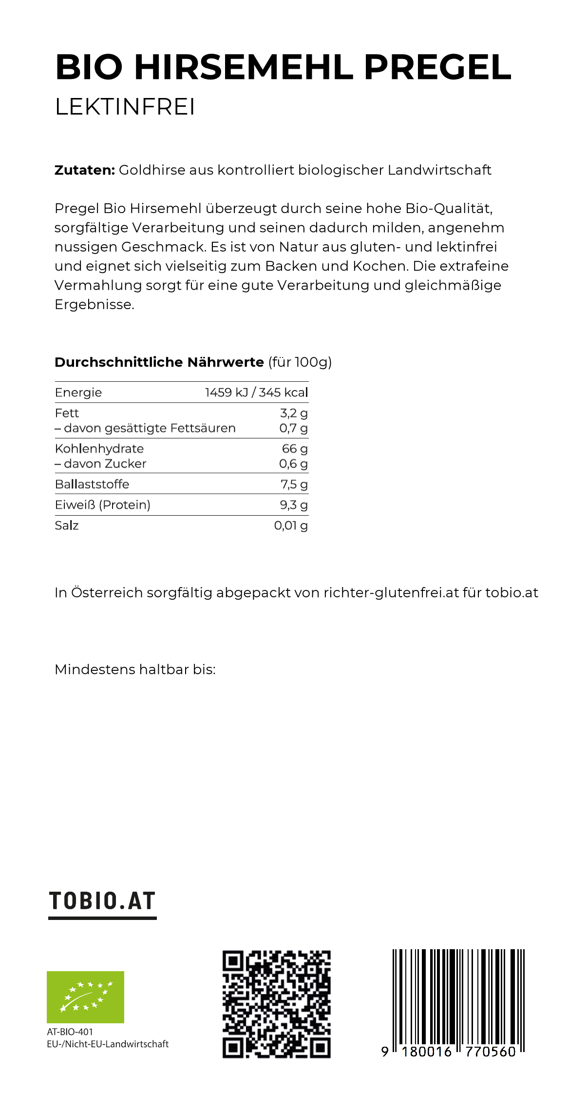 BIO Hirsemehl Pregel 1kg
